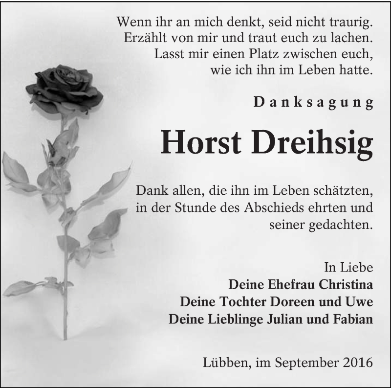  Traueranzeige für Horst Dreihsig vom 08.10.2016 aus lausitzer_rundschau