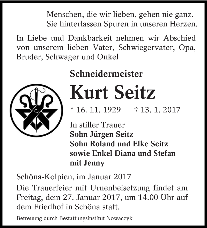 Traueranzeigen Von Kurt Seitz Lr Online Trauer De