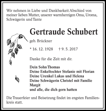 Traueranzeige von Gertraude Schubert von lausitzer_rundschau