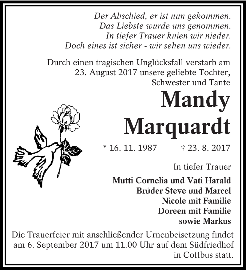  Traueranzeige für Mandy Marquardt vom 02.09.2017 aus lausitzer_rundschau