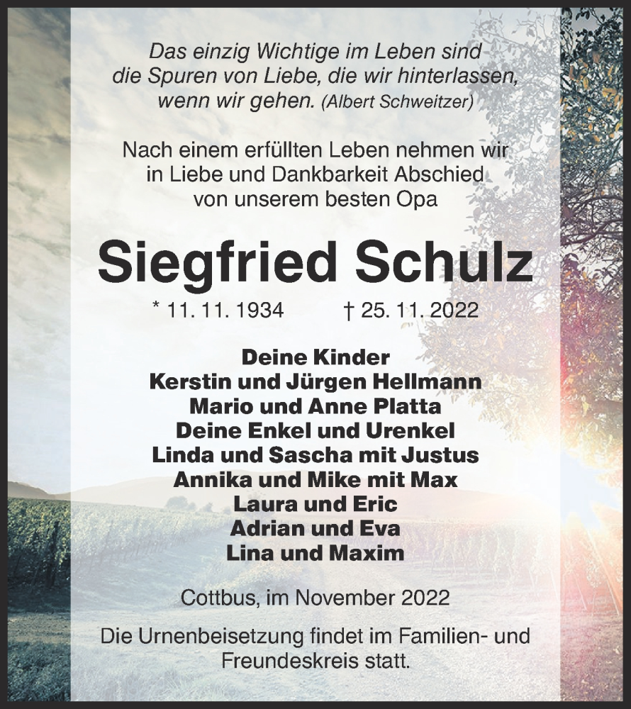 Traueranzeigen Von Siegfried Schulz Lr Online Trauer De