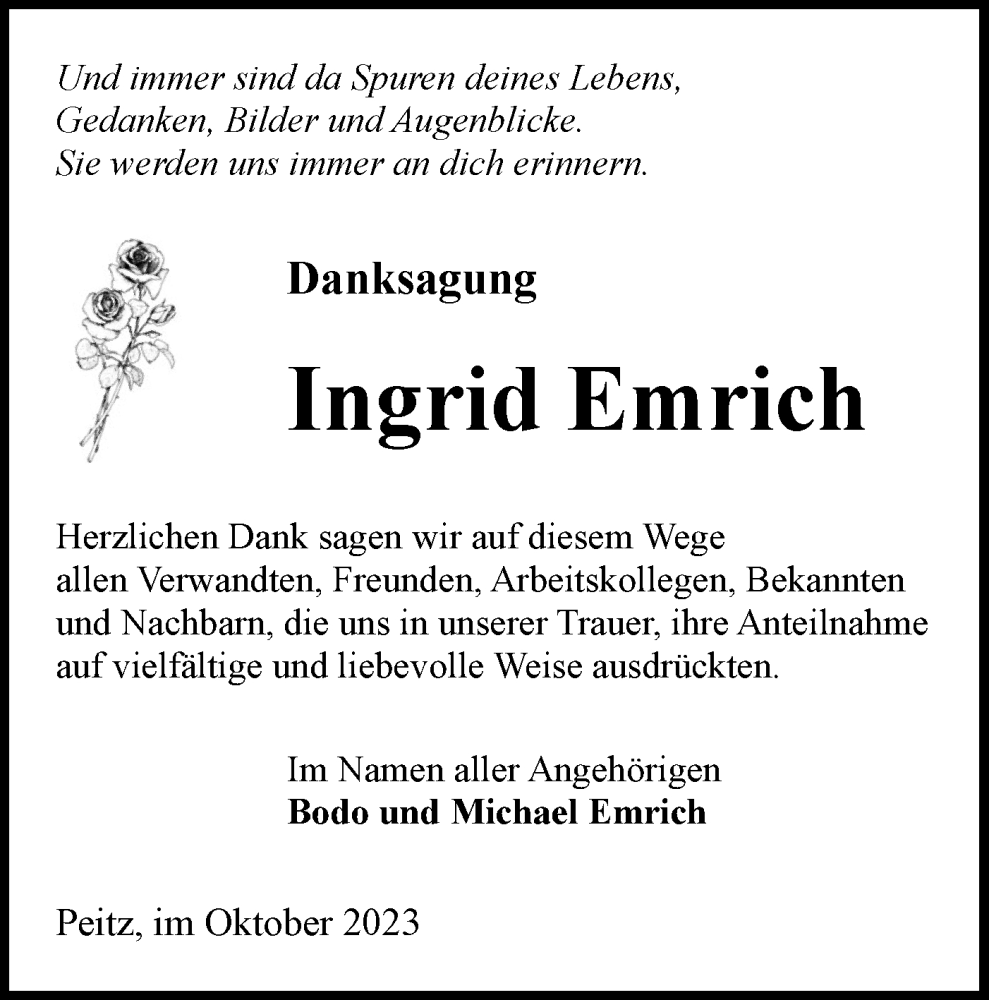 Traueranzeigen Von Ingrid Emrich Lr Online Trauer De