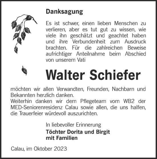 Traueranzeigen Von Walter Schiefer Lr Online Trauer De