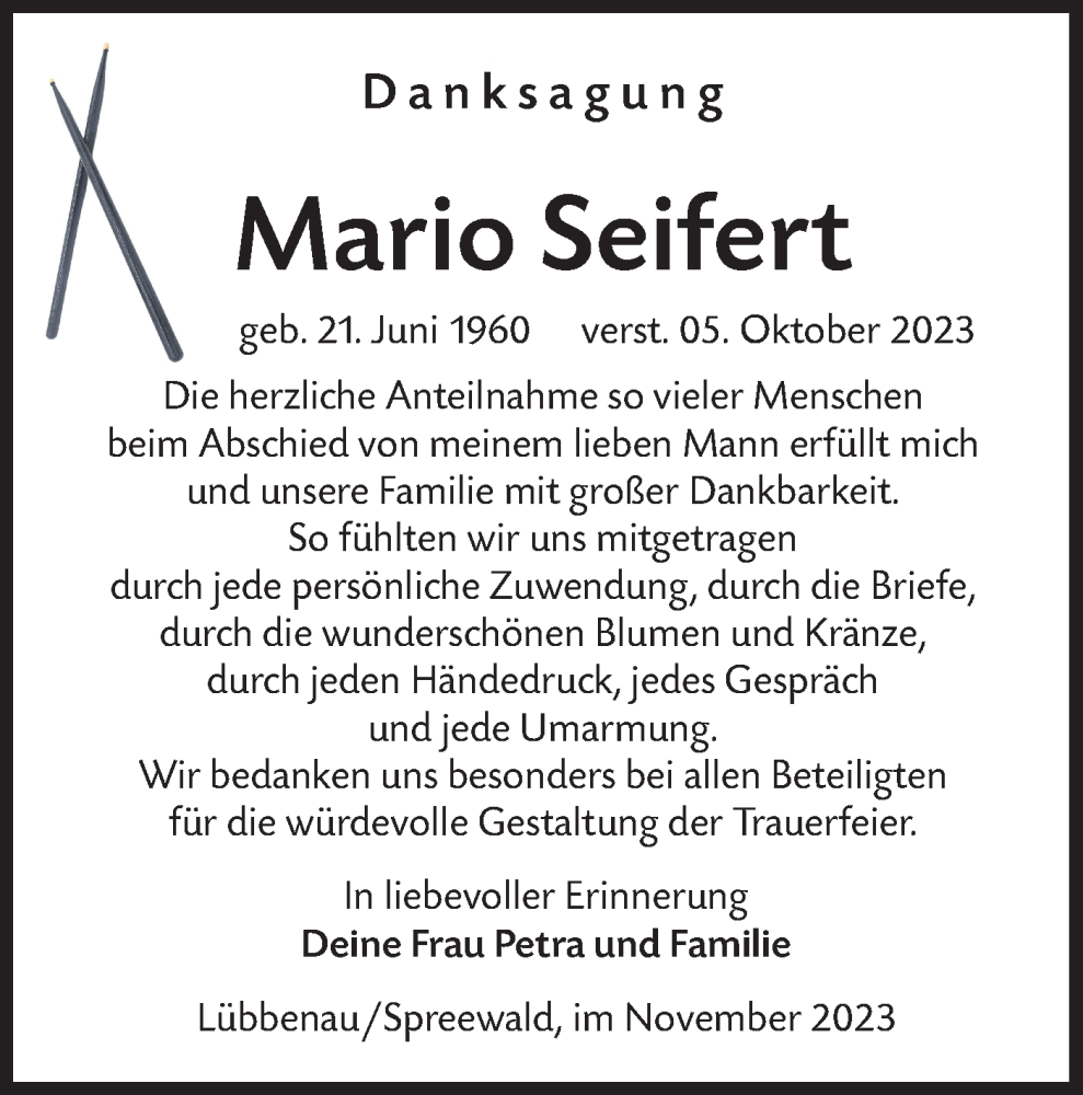 Traueranzeigen Von Mario Seifert Lr Online Trauer De