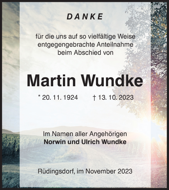 Traueranzeigen Von Martin Wundke Lr Online Trauer De