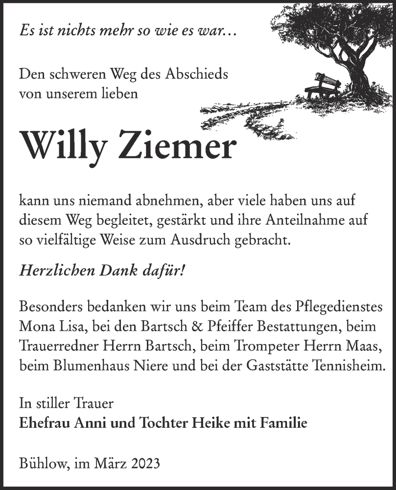 Traueranzeigen Von Willy Ziemer Lr Online Trauer De