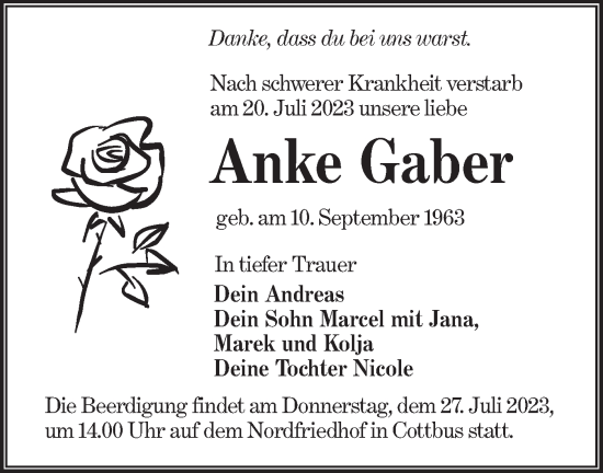 Traueranzeigen Von Anke Gaber Lr Online Trauer De