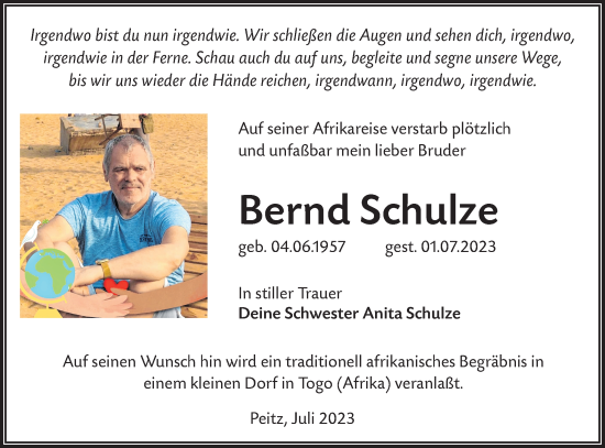 Traueranzeigen Von Bernd Schulze Lr Online Trauer De