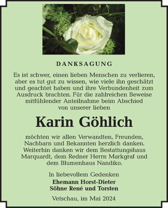 Traueranzeige von Karin Göhlich von Lausitzer Rundschau