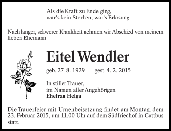 Traueranzeige von Eitel Wendler von lausitzer_rundschau