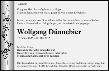 Traueranzeige von Wolfgang Dünnebier von lausitzer_rundschau