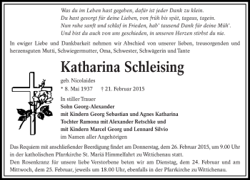 Traueranzeige von Katharina Schleising von lausitzer_rundschau