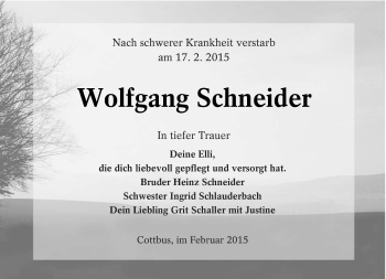 Traueranzeige von Wolfgang Schneider von lausitzer_rundschau