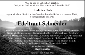 Traueranzeige von Edeltraut Schneider von lausitzer_rundschau