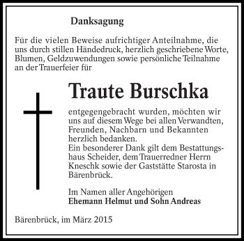 Traueranzeige von Traute Burschka von lausitzer_rundschau