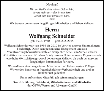 Traueranzeige von Wolfgang Schneider von lausitzer_rundschau