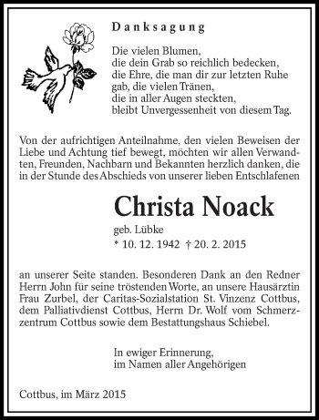 Traueranzeige von Christa Noack von lausitzer_rundschau