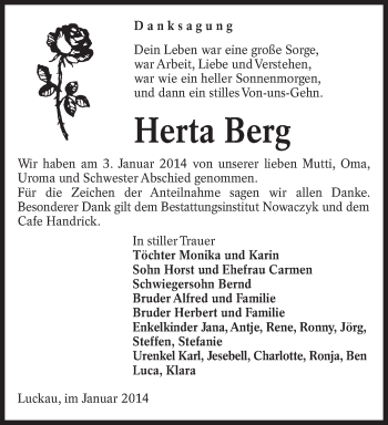 Traueranzeige von Herta Berg von lausitzer_rundschau