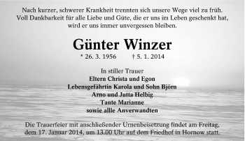 Traueranzeige von Günter Winzer von lausitzer_rundschau