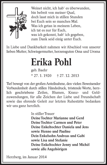 Traueranzeige von Erika Pohl von lausitzer_rundschau