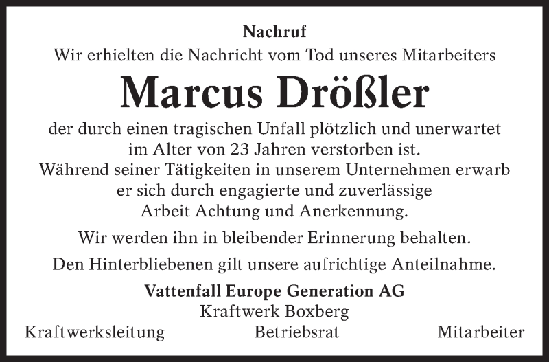  Traueranzeige für Marcus Drößler vom 14.01.2014 aus lausitzer_rundschau
