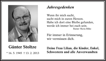 Traueranzeige von Günter Stoltze von lausitzer_rundschau