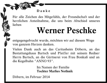 Traueranzeige von Werner Peschke von lausitzer_rundschau