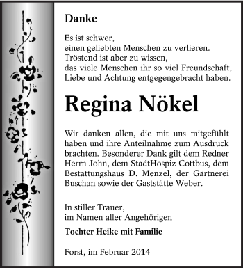 Traueranzeige von Regina Nökel von lausitzer_rundschau