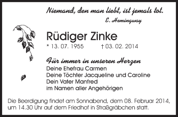 Traueranzeige von Rüdiger Zinke von lausitzer_rundschau