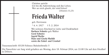Traueranzeige von Frieda Walter von lausitzer_rundschau
