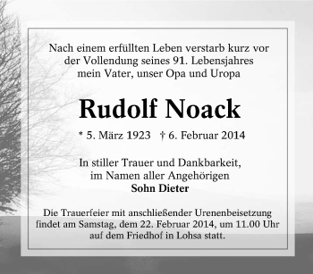 Traueranzeige von Rudolf Noack von lausitzer_rundschau
