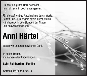 Traueranzeige von Anni Härtel von lausitzer_rundschau