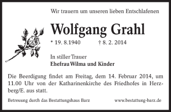 Traueranzeige von Wolfgang Grahl von lausitzer_rundschau