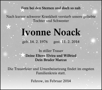 Traueranzeige von Ivonne Noack von lausitzer_rundschau
