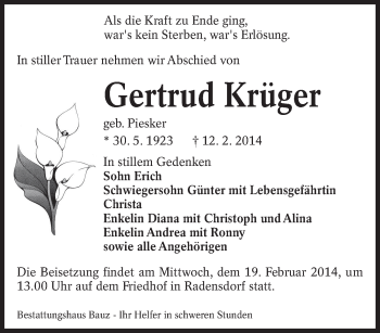 Traueranzeige von Gertrud Krüger von lausitzer_rundschau
