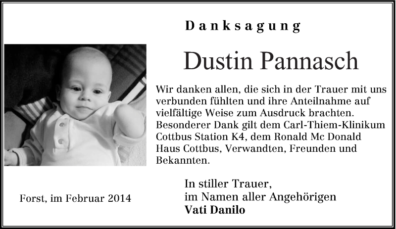  Traueranzeige für Dustin Pannasch vom 22.02.2014 aus lausitzer_rundschau