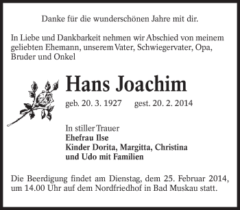 Traueranzeige von Hans Joachim von lausitzer_rundschau