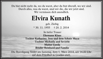 Traueranzeige von Elvira Kunath von lausitzer_rundschau