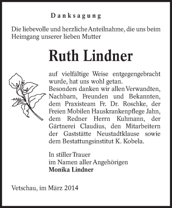 Traueranzeige von Ruth Lindner von lausitzer_rundschau