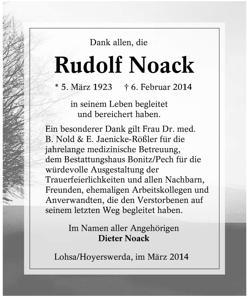  Traueranzeige für Rudolf Noack vom 01.03.2014 aus lausitzer_rundschau