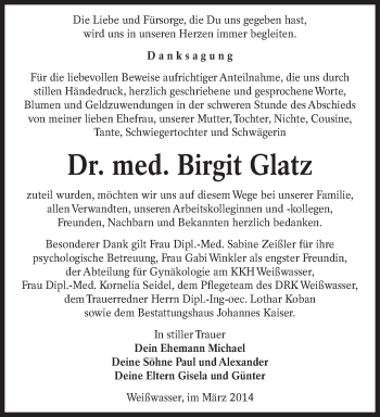 Traueranzeige von Birgit Glatz von lausitzer_rundschau