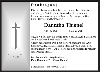 Traueranzeige von Danutha Thienel von lausitzer_rundschau