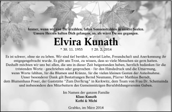 Traueranzeige von Elvira Kunath von lausitzer_rundschau