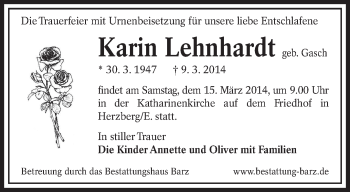 Traueranzeige von Karin Lehnhardt von lausitzer_rundschau