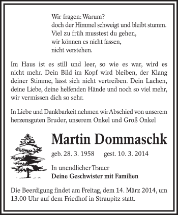 Traueranzeige von Martin Dommaschk von lausitzer_rundschau