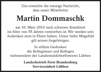 Traueranzeige von Martin Dommaschk von lausitzer_rundschau