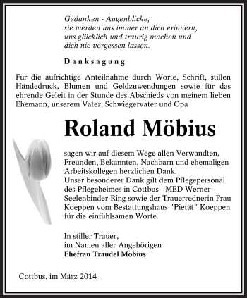 Traueranzeige von Roland Möbius von lausitzer_rundschau