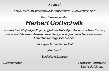 Traueranzeige von Herbert Gottschalk von lausitzer_rundschau