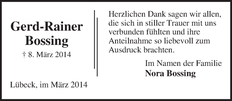  Traueranzeige für Gerd-Rainer Bossing vom 05.04.2014 aus lausitzer_rundschau