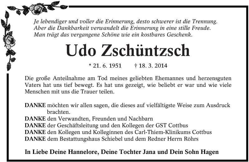  Traueranzeige für Udo Zschüntzsch vom 12.04.2014 aus lausitzer_rundschau